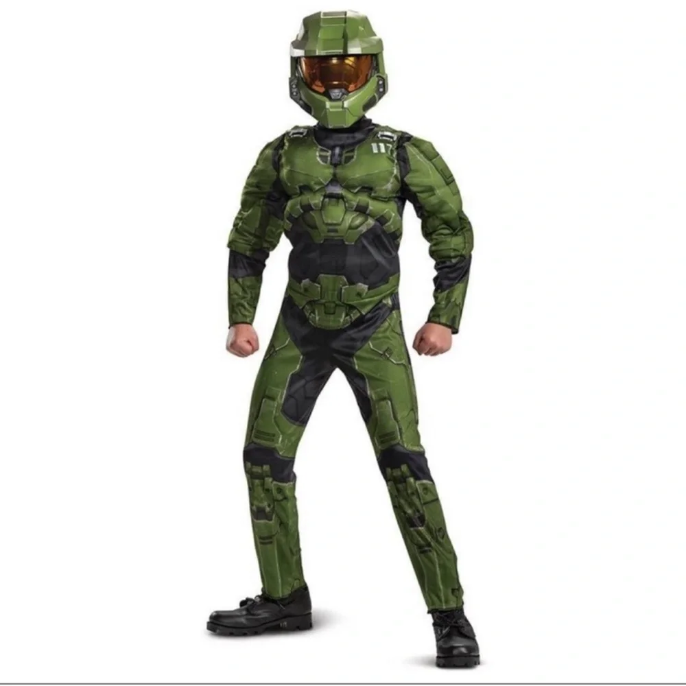 New! Disguise Master Chief or Spartain Halo Costume w/ helmet Kids Boys size 4-6